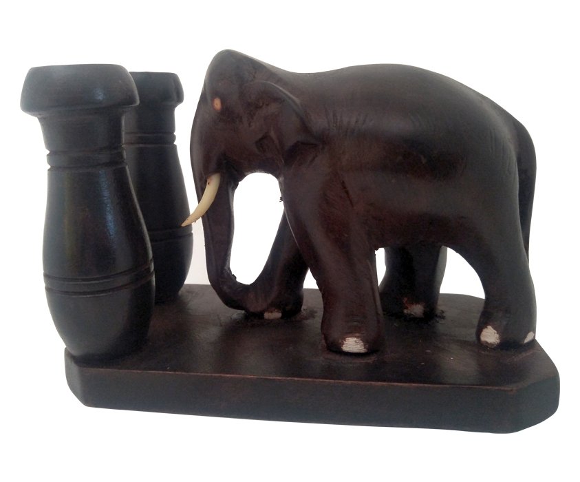 Rosewood Crafted Elephant Pen Pencil Stand with A Single Elephant Head Model for Home Office Decor thumbnail 1